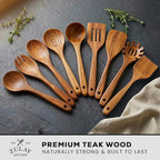 Zulay Kitchen 9-Piece Teak Wood Cooking Utensil Set – Non-Toxic & Non-Stick Safe Wooden Spoons & Kitchen Tools with Comfortable Grip, Smooth Finish Natural Teak – Perfect Kitchen Gift Set
