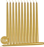 Hyoola Tall Taper Candles - 10 Inch Metallic Gold Dripless, Unscented Dinner Candle - Paraffin Wax with Cotton Wicks - 8 Hour Burn Time (Pack of 12)