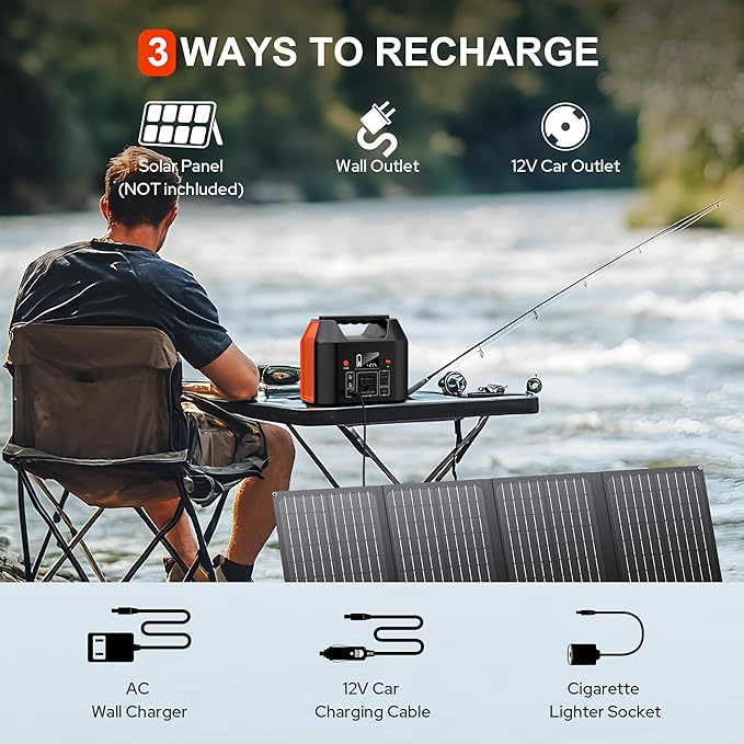 SinKeu 150W Power Bank Station, 122.8Wh/38400mAh LiFePO4 Battery, Solar Generator for Outdoor Camping, Traveling, Emergencies-Orange