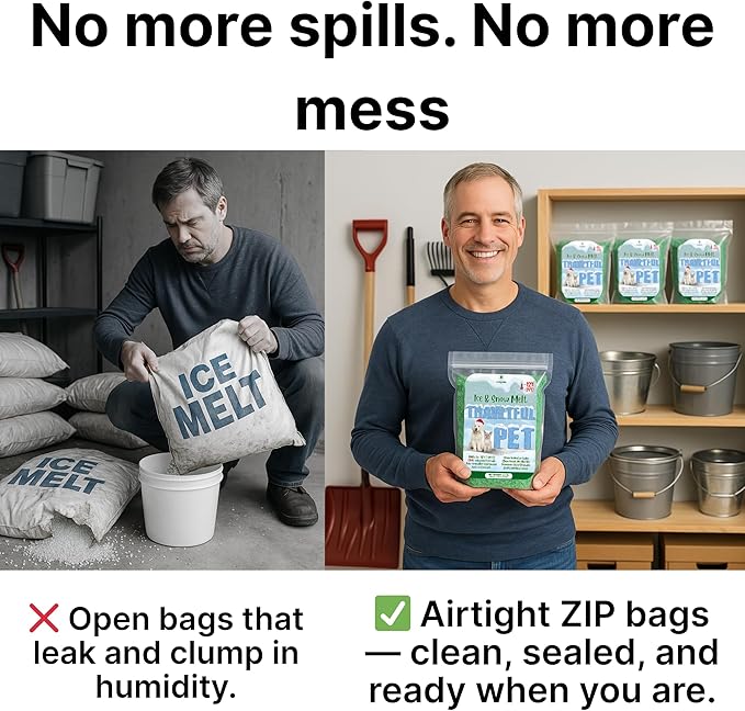 Thawtful Pet Safe Ice Melt – Pet Friendly Ice Melt, Snow Melt – Green Granules with CMA, Melts to −12°F (−24°C) - Driveway Salt & Sidewalk Salt for Ice (3 qt. - 6.4 lb.)