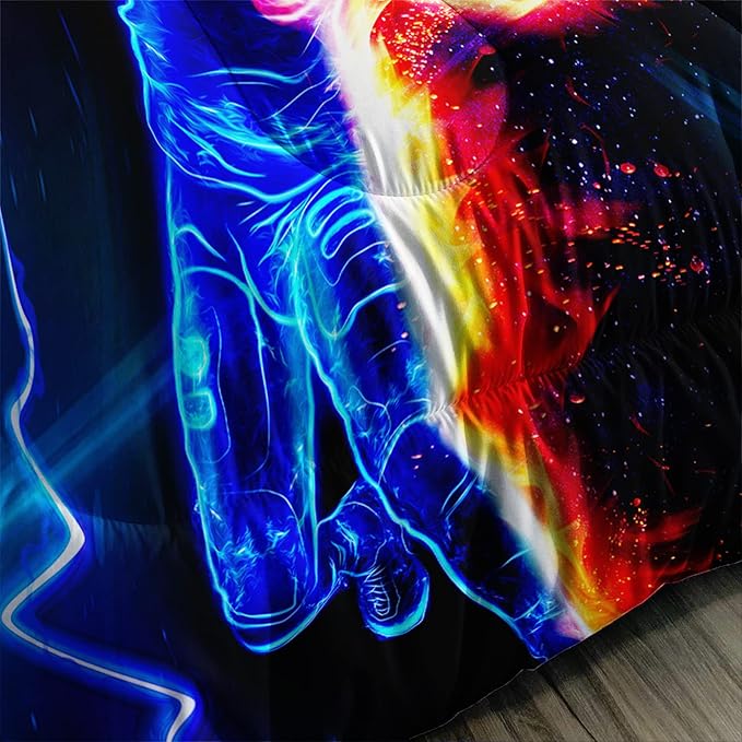 Axolotl Football Comforter Full,Cool Blue Football Bedding Sports Theme Comforter Set for Boys,3D Rugby Sports Bedding Set Football Player On Fire for Boys Kids Teens,1 Quilt 2 Pillowcases,Black Blue