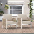 Aluminum Outdoor Sofa Armchair, HDPE Rope Patio Couch with Washable Thick Cushion, All-Weather Outdoor Patio Chairs Set of 2 for Balcony, Yard, Silver Frame, Beige