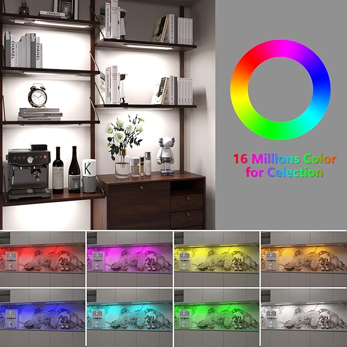Smart Under Cabinet Lighting Strip Lights White and Multi Color Work With Amazon Alexa Google Home Dimmable for Show Case, TV Back Lights, Kitchen Counter, Book Case, Under Bed (3 Lights Bar kit)