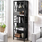 HOMISSUE Bookshelf, 6-Tier Bookshelf, Rustic Wood Metal Bookshelves and Bookcases, Freestanding Open Bookshelf, Industrial Tall Bookcase for Home Office, Living Room and Bedroom, Black