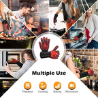 BBQ Gloves, 1472°F Heat Resistant Gloves Fireproof Mitts, Grilling Gloves Silicone Non-Slip Washable Oven Glove, Kitchen Glove for Barbecue, Grilling, Cooking, Baking, Camping, Smoker (Red)