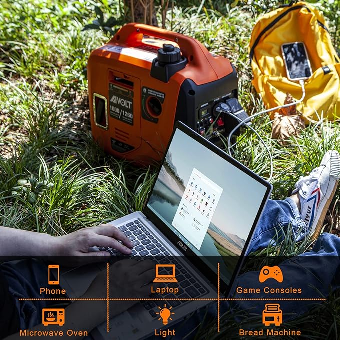 AIVOLT 1600W Super Quiet Inverter Generator, Ultra Lightweight Gas Powered Portable Generator for Camping & Home Use, EPA Compliant