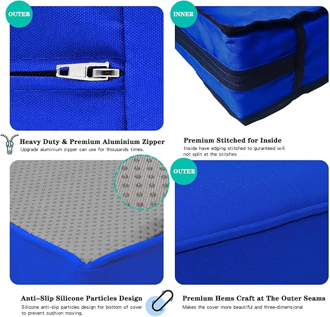 ClawsCover 12 Pack Outdoor Seat and Back Cushions Replacement Covers Fit for 6Pieces 5-Seater Wicker Rattan Patio Furniture Conversation Set Sectional Couch Chairs,Royal Blue-Include Cover Only