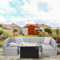 Pamapic 8 Pieces Patio Conversation Sets with fire Pit, Patio Furniture Sectional Sofa with Gas Fire Pit Table(Grey Wicker,Grey Cushions)