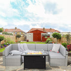 Pamapic 8 Pieces Patio Conversation Sets with fire Pit, Patio Furniture Sectional Sofa with Gas Fire Pit Table(Grey Wicker,Grey Cushions)