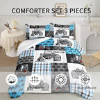 Axolotl Tractor Comforter Set Twin Size,Cartoon Truck Car Comforter Set for Boys,Farm Excavator Bedding Set with Old Tractor for Kids Boys Teens Adult All Season,1 Quilt 2 Pillowcases