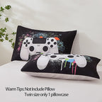 Gamer Bedding Sets for Boys, Full Size 3-Piece Gaming Comforter Sets for Kids Teens, Soft Microfiber Video Game Bedding Sets for Game Lovers, 1 Comforter and 2 Pillowcase(White,Full)