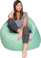 Posh Beanbags Bean Bag Chair, X-Large-48in, Pattern Chevron Green and White