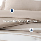 Bedsure Bed in a Bag Queen Size 7 Pieces, Light Camel White Striped Bedding Comforter Sets All Season Bed Set Khaki, 2 Pillow Shams, Flat Sheet, Fitted Sheet and 2 Pillowcases