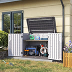 Aoxun Outdoor Storage Cabinet 35 Cu.Ft Outdoor Trash Can Storage Shed Waterproof Horizontal Storage Shed Outdoor Storage for Garbage Bin, Generator, and Lawn Mower (White)