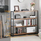 Bookshelf,4-Tier Industrial Bookcase,Rustic Wood and Metal Open Display Book Shelves Home Office,Bedroom Standing Shelf Unit,Horizontal Kitchen Shelf Organizer,Bathroom Storage Rack Mid Century 47in
