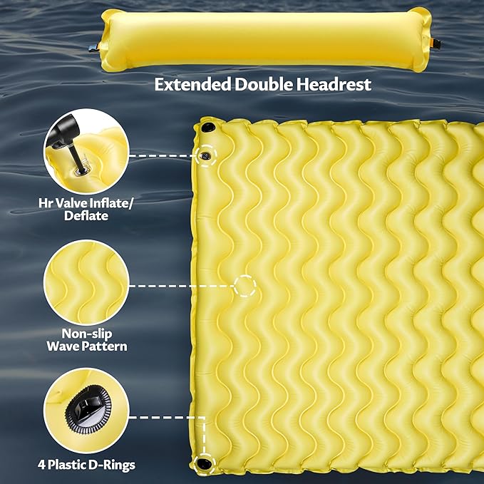 Inflatable Floating Mat/Raft/Dock/Platform, Float with Non-Slip Wave Pattern and Dual Headrest, Multi-Person Water Floating for Pool, Beach, Lake, River, and Ocean Fun