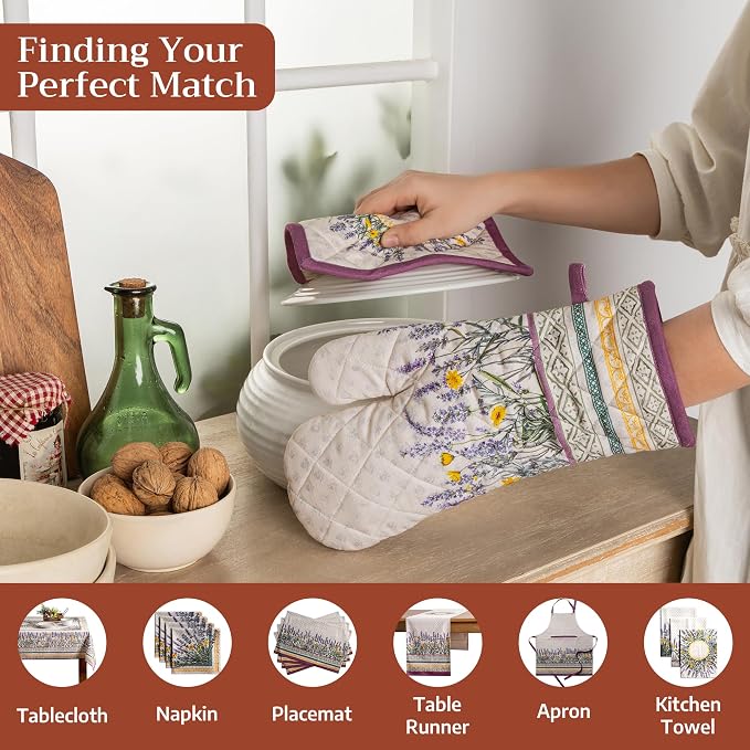 Maison d' Hermine Pot Holders 100% Cotton Potholders (8" x 8", Pack of 1) | Heat Resistant Hot Pads with Loop BBQ Cooking Baking Farmhouse Kitchen Handling Hot Pans Spring Summer - Fanny Lavender