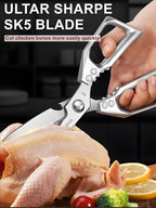 Kitchen Scissors, All Purpose，Ultra Sharp Meat Scissors，Heavy Duty Silver Cooking Scissor，Dishwash Safe Stainless Steel Kitchen Shears for Food, Chicken Bones, Turkey