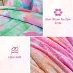 A Nice Night Galaxy 6pcs Kids Bed in a Bag Outer Space Comforter 3D Printed Space Quilt Set Glitter Pink Green Color,for Children Boy Girl Teen Kids,Queen