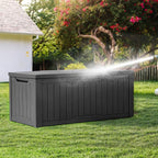 YITAHOME Outdoor Storage Box, 120 Gallon Waterproof Deck Box for Garden Tools, Patio Cushions, and Pool Accessories, Lockable, Easy Assembly, Versatile Bench or Table (Dark Gray)