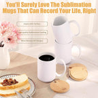 RAINBOWTIE Sublimation Mugs 15oz with Bamboo Lid, 12PCS Tazas Para Sublimar | Ceramic Coffee Cup set for gifts,Latte, Soup, Milk, Cocoa,juice, milk