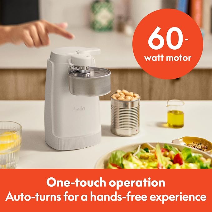 bella Electric Can Opener and Knife Sharpener, Removable Cutting Lever, Cord Storage, Stainless Steel Blade, Oatmilk