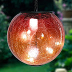 Hanging Solar Lights Outdoor Solar Lanterns Outdoor Decorative Cracked Glass Ball Lights Solar Powered Waterproof LED Globe Lantern for Outdoor Porch Patio Garden Decor Gift Orange