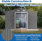 10X8 FT Outdoor Storage Shed with Galvanized Steel Construction & Lockable Doors,All Weather Garden Tool House Sheds W/Sliding Doors and Padlock,for Patio,Backyard,Lawn,Gray