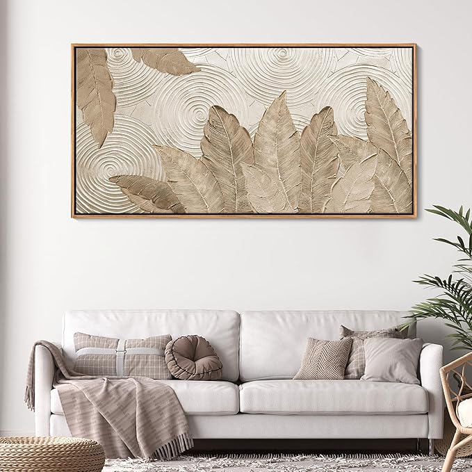 Minimalist & Modern Art for Bedroom Decor Framed Abstract Artwork for Walls Neutral & Contemporary Beige Wall art - Artwork for Living Room and Boho Style Large Abstract Wall Art 29×58IN