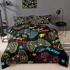6 Pieces Gamer Comforter Set for Boys Gaming Bedding Set Queen Size,Video Game Controller Comforter for Boys Kids Adult 3D Gamepad Microfiber Bedding Sets 6 Pieces Bed in A Bag Sets3011,Queen