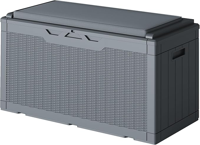 110 Gallon Deck Box Outdoor Indoor Waterproof Storage Box for Patio Furniture, Pool Accessories, Garden Tools, and Cushion Storage, Gray