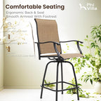 PHI VILLA 7 Piece High Patio Bar Dining Set, Bar Height Outdoor Table and Chairs Patio Furniture Set with 6 Patio Swivel Bar Stools & 40" Table for Garden, Yard and Terrace