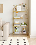 Bookcase Bookshelf, Tempered Glass Bookshelves, Slim Shelving Unit for Bedroom, Bathroom, Home Office, Steel Frame, 4 Tier Gold BC21499G