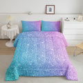 Colorful Glitter Bedding King Girly Turquoise Teal Blue Pink Pastel Girls Comforter Set 3 Pcs Trendy Quilt Duvet for Kid Women Down Comforter with Sparkle Sequin Pattern Bling Bedroom Decor Bed Cover