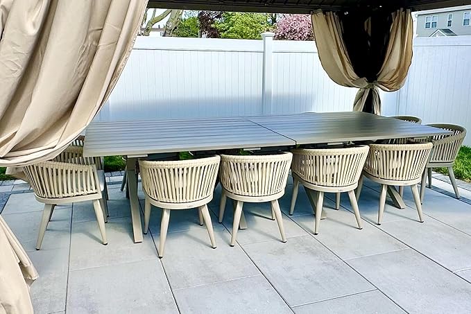 PURPLE LEAF 13 Pieces Oversized Outdoor Dining Set with Patio Aluminium Dining Table and Wicker Chairs Modern Furniture Cushions Sets for Backyard Indoor Decor Kitchen Champagne