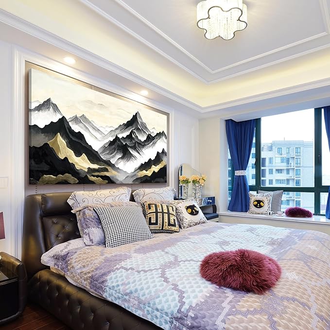 amatop Oversized Wall Art for Living Room Modern Extra Large Abstract Inspirational Mountain Black Gold Canvas Print Landscape Artwork Zen Scenery Picture for Bedroom Office Horizontal Decor 58x29 Inch