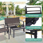 4 Pieces Patio Furniture Set Outdoor Garden Patio Conversation Sets Poolside Lawn Chairs with Tempered Glass Coffee Table Loveseat Porch Furniture Textilene Fabric Brown