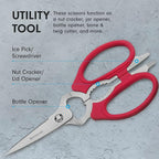 Messermeister 8-Inch Take-Apart Kitchen Scissors, Red - Includes Screwdriver, Nut Cracker, Jar Lid Opener/Gripper, Bottle Opener & Bone + Twig Cutter - Suitable for Lefties & Righties