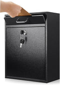 Yaocom Locking Mailbox with Key for Outdoor 14 x 12 x 4 Inches Large Wall Mount Mail Box with Lock Security Mail Drop Metal Collection Boxes Hanging Secure Postbox (Black)