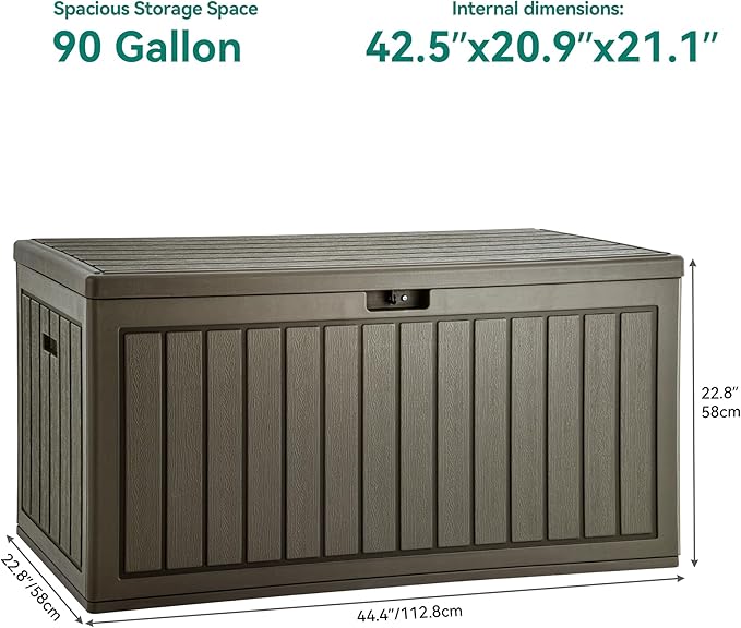 YITAHOME 90 Gallon Double-Wall Deck Box with Side Handles, Outdoor Large Storage for Patio Furniture Cushions, Garden Pool Accessories, Water Resistant & Lockable