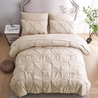 Ubauba 7pc Beige Comforter Set Full Size, 7 Piece Pintuck Bed in a Bag Ivory with Comforters and Sheets, Off White Pinched Pleat Bedding Comforters & Sets (Cream, Full)
