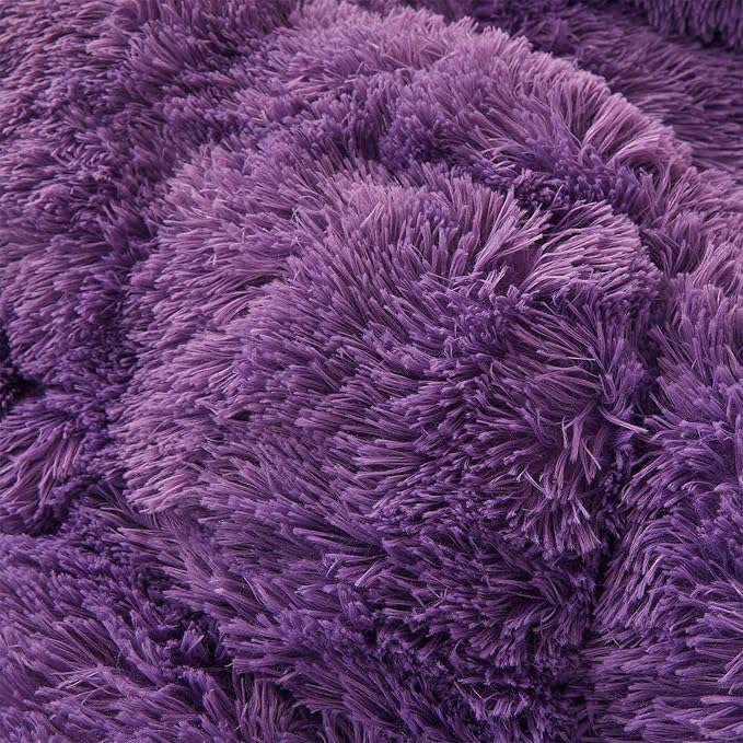 FOPPA Dark Purple fluffy Comforter Cover Set king- Ultra Soft fluffy Purple Bedding Sets 3 Pieces (1 Duvet Cover + 2 Pillow case) pink fluffy bed set (Dark Purple, King)