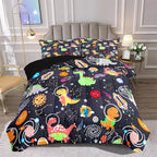 Dinosaur Bedding Set for Boys - 2Pcs Lovely Black Dinosaur Bedding Set for Bedroom Twin Size Cute Animal Patterns Dinosaur Comforter Set for Boys Girls Teens Kids Room Decor, 1 Quilt 1PillowCase