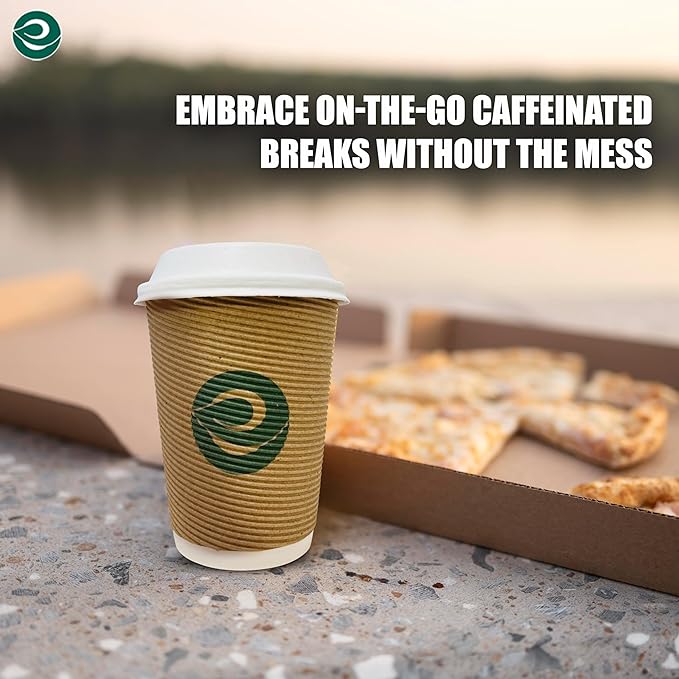 ECO SOUL 16oz Compostable Ripple Cups (50 Pack) – Biodegradable Paper Cups, Non-Toxic Disposable Cups for Hot Drinks, To-Go Coffee Cups, Eco-Friendly & Ripple Paper Cups