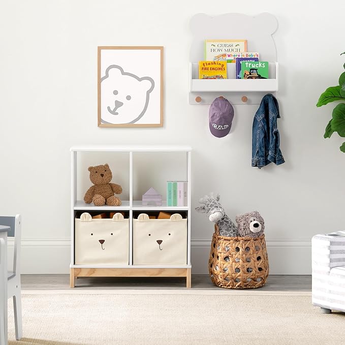 Delta Children babyGap Tate 4-in-1 Convertible Crib + Brannan Bear Bookcase with Bins + Brannan Bear Wall Shelf with 4 Hooks, Bianca White/Natural (Bundle)