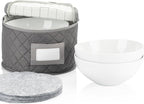 Stack Store Plus More China Storage Quilted Case for Dessert Plate, Bowls, Small Plate or Saucer - 8" W x 6" H - Gray - Includes 12 Felt Separators