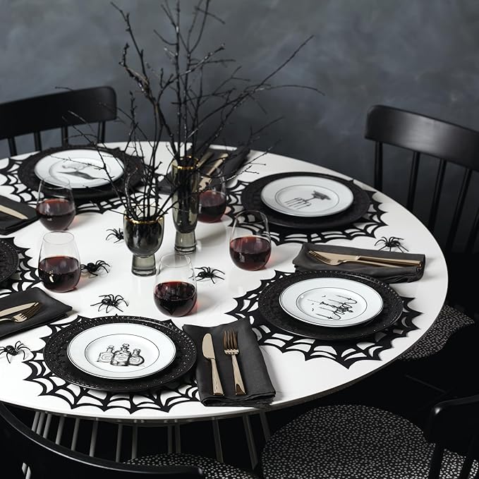 Lenox Dinnerware Set, Vintage Halloween 4-Piece Dessert Plate Set, Assorted, Set of 4 Ivory Porcelain Plates, Dishwasher Safe, Halloween Decor Indoor, Party Table Decorations (Black/White, 4 Piece)