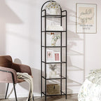 Bookcase Bookshelf, Tempered Glass Bookshelves, Slim Shelving Unit for Bedroom, Bathroom, Home Office, Steel Frame, 6 Tier Black BC10601B
