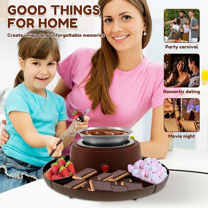 2-in-1 Electric Chocolate Fondue & Marshmallow Toaster Set, with 4 Forks & Detachable Trays, DIY Dessert Station for Parties & Birthdays