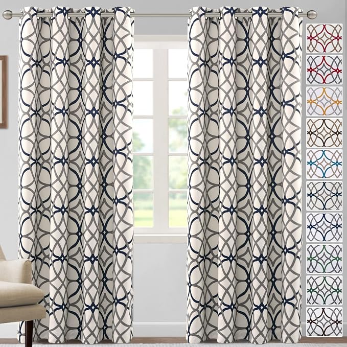 H.VERSAILTEX Blackout Curtains Printed Design 84 Inch Length 2 Panels Set Thermal Insulated Curtains for Bedroom Living Room Geometric Modern Grommet Window Drapes - Grey and Navy